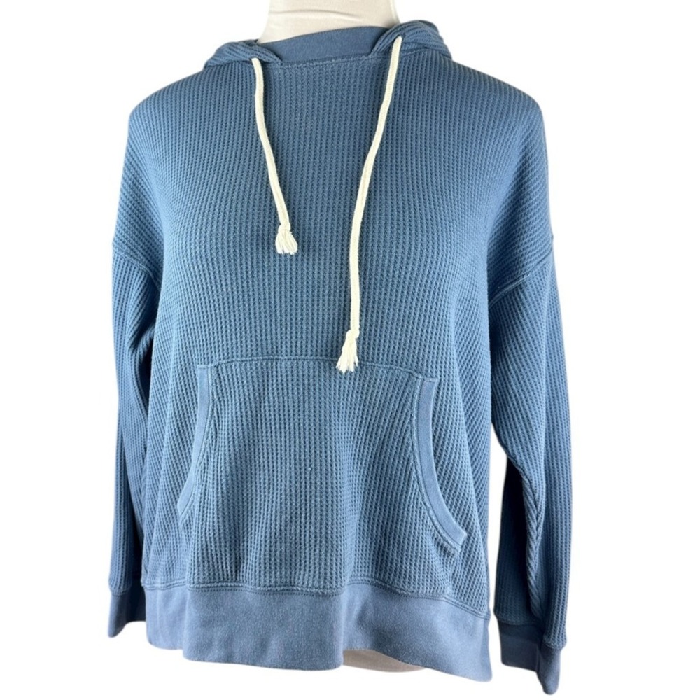 Aerie Waffle Knit Hoodie 1/2 Zip Up Sweater Hoody Marbled Blue Oversized Small - Picture 13 of 13